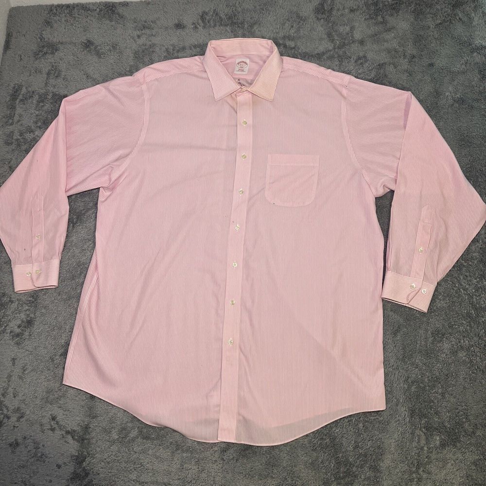 MEN'S BROOKS BROTHERS 346 NON-IRON PINK STRIPED LONG SLEEVE SHIRT SIZE 18 6/7